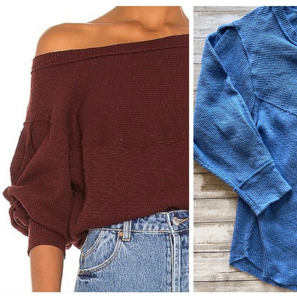 Free People Blue Thermal Long Sleeve Sweater Size S